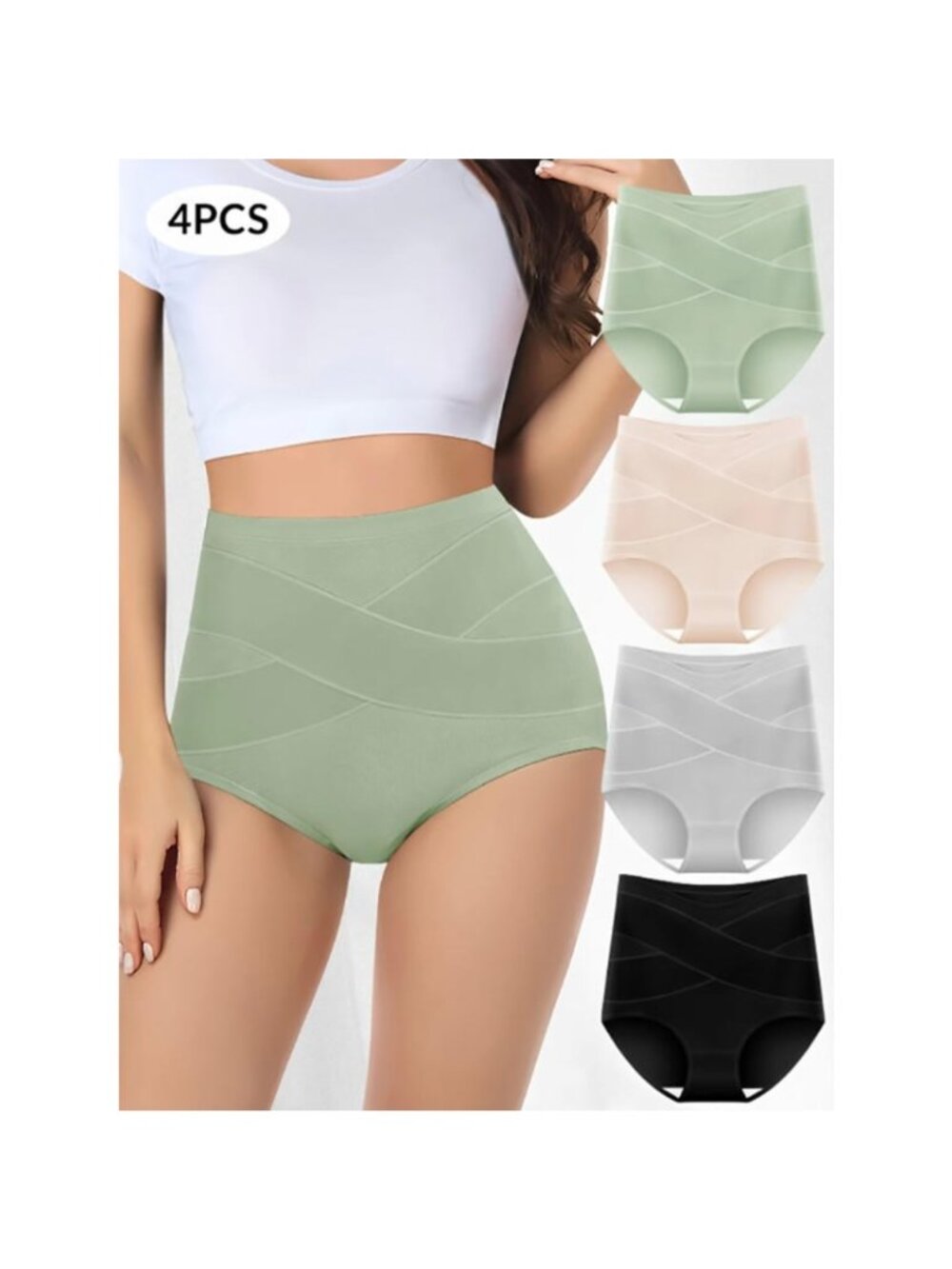 Women 4Pcs Soft Cotton High Waist Briefs Hip Lift Tummy Control Underpants
